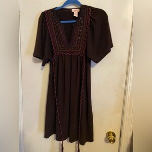 Candie's Brown Midi Dress with Red Accents